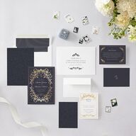 Romantic Vintage Luxury Foil Wedding Invitations Gold Moody Blue Signature Blank No Standard