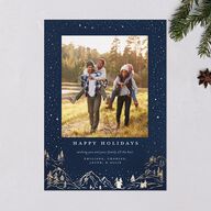 Mountain Retreat Holiday Cards Gold Navy Signature Blank Standard Portrait
