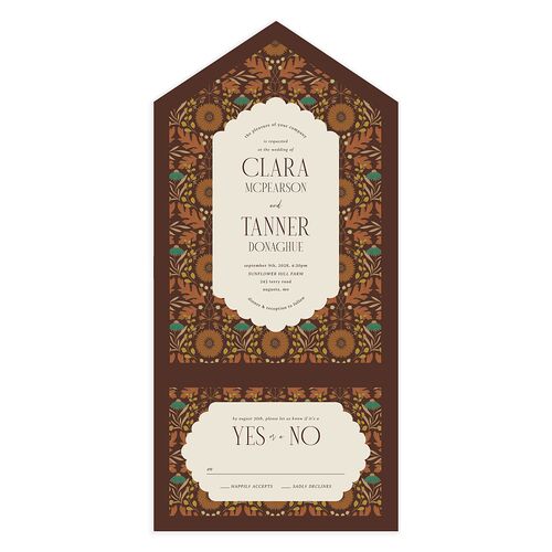 Ornate Garden All-in-One Wedding Invitations Copper Signature Light Both Recipient and Return Addresses No