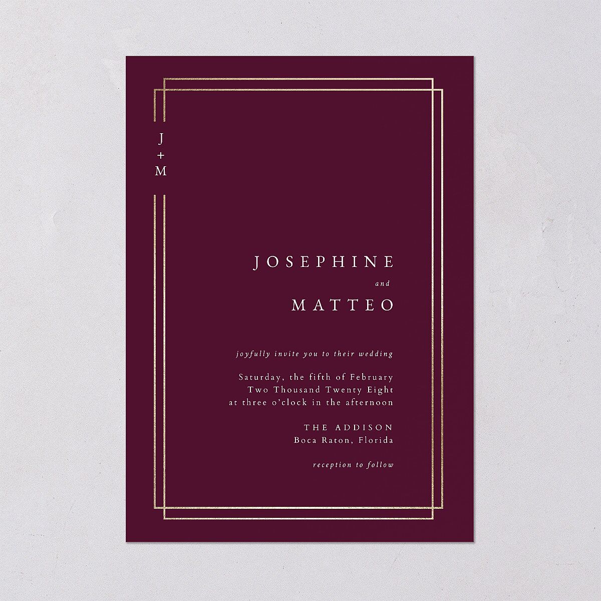Double Frame Wedding Invitations Gold Bordeaux Signature Blank No Standard