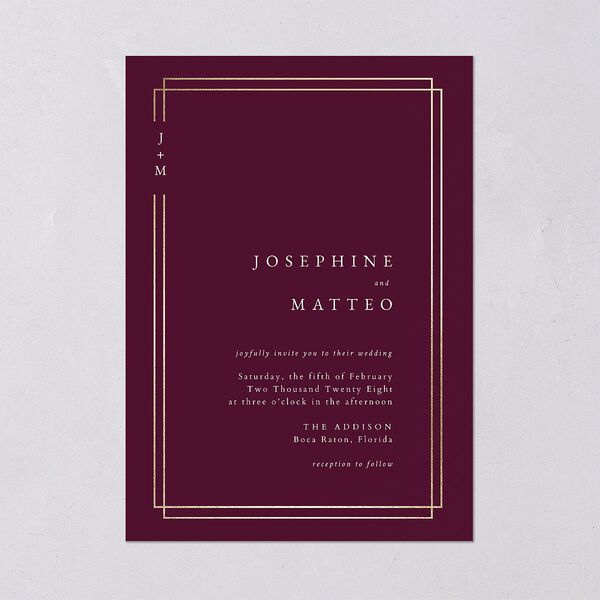 Double Frame Wedding Invitations Gold Bordeaux Signature Blank No Standard