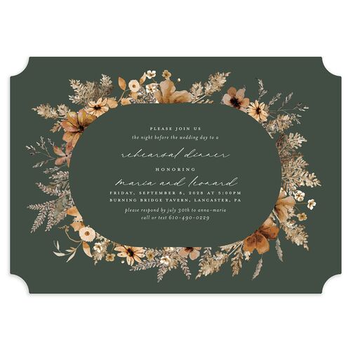 Bohemian Garden Rehearsal Dinner Invitations Hunter Green Signature Blank Ticket