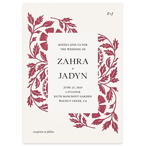 Block Print Wedding Invitations Bordeaux Signature Blank No Standard