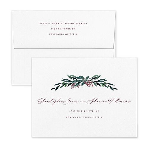 Gilded Botanical Foil Save the Date Magnet Envelopes White Mauve Both Recipient and Return Addresses Signature Standard