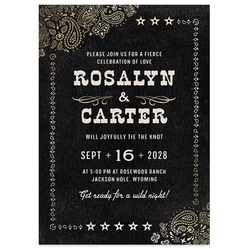 Classic Western Foil Wedding Invitations Midnight Gold Signature Blank No Standard