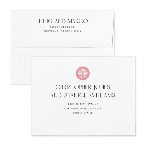 Chinese Lucky Circle Thank You Card Envelopes White True Red Both Recipient and Return Addresses Signature Standard