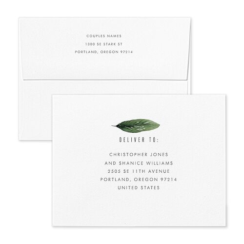 Tropical Leaves Thank You Card Envelopes White Midnight Both Recipient and Return Addresses Signature Standard