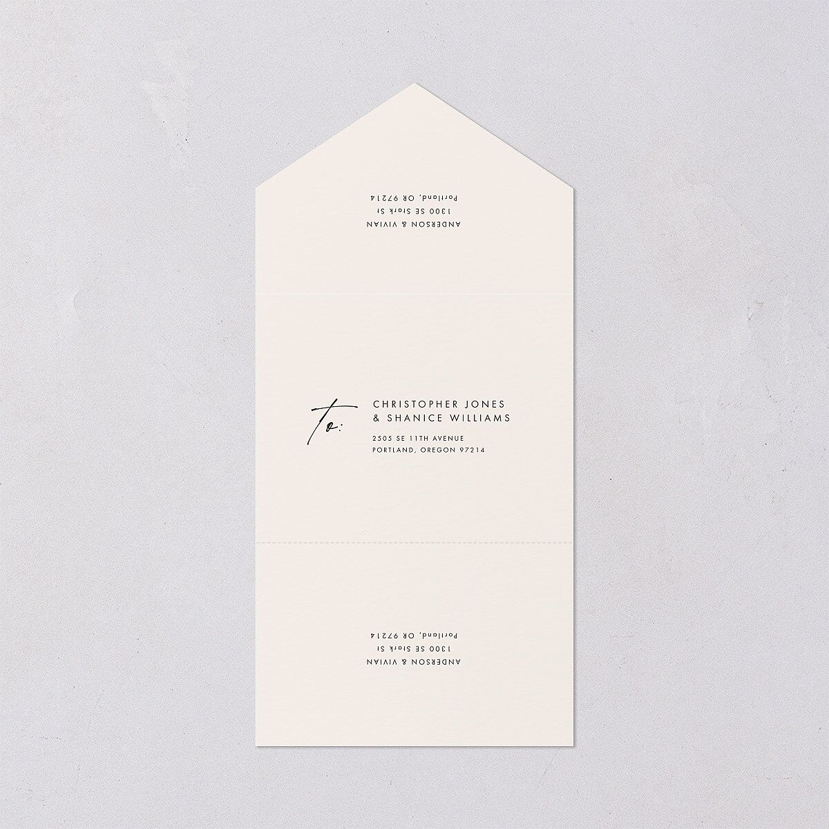 Simply Script All-in-One Wedding Invitations Linen Signature Light Both Recipient and Return Addresses No