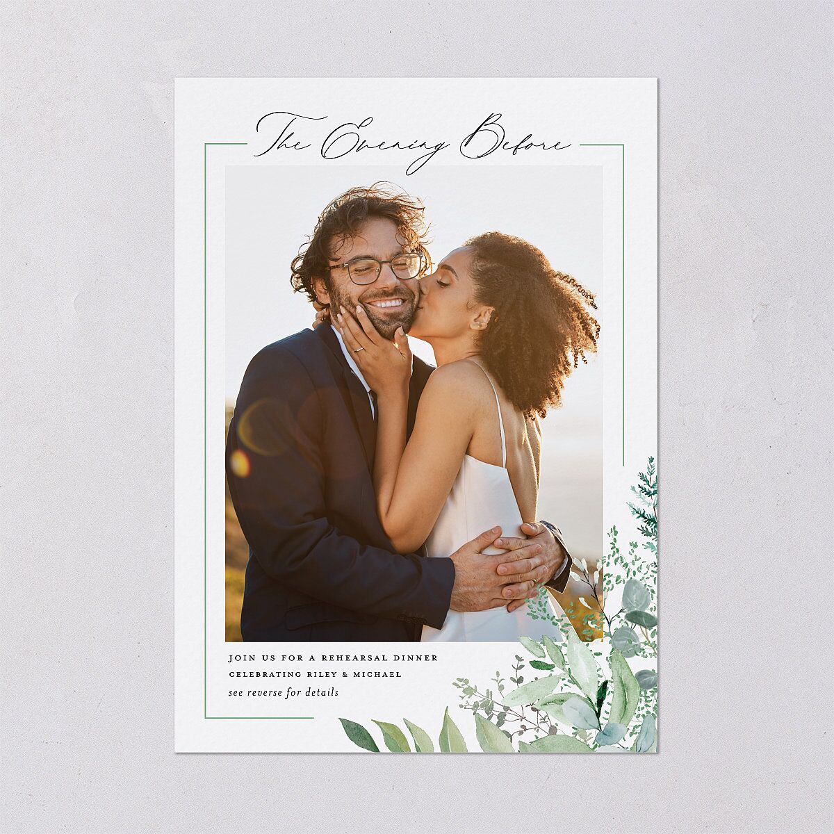 Gorgeous Greenery Rehearsal Dinner Invitations Pure White Signature Blank Standard