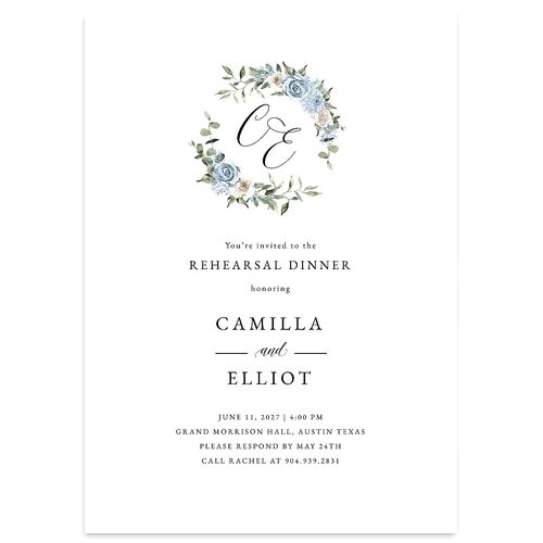 Floral Monogram Rehearsal Dinner Invitations Dusty Blue Signature Blank Standard