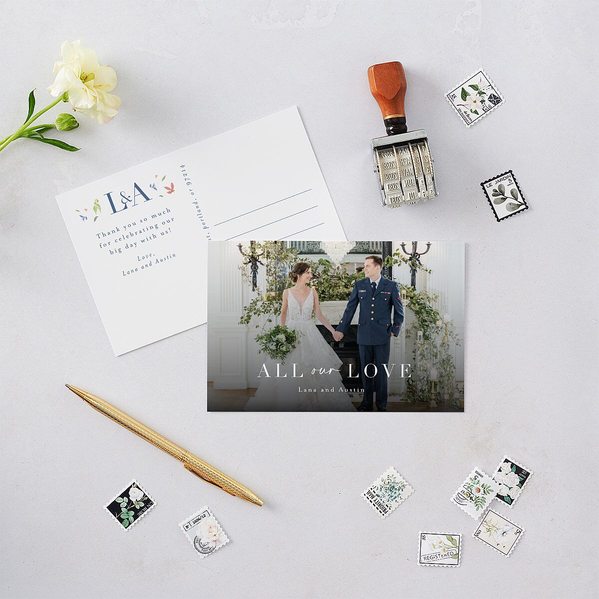 Floral Appliqué Thank You Postcards Slate