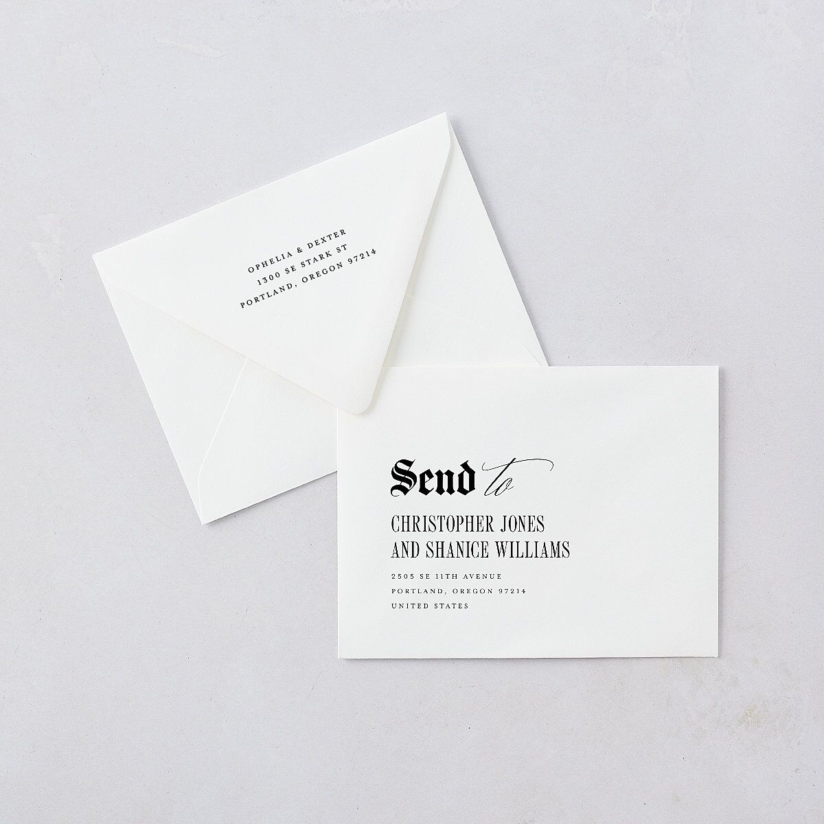 Til Death Gothic Photo Save the Date Petite Card Euro Envelopes White Sand Both Recipient and Return Addresses Luxe Signature