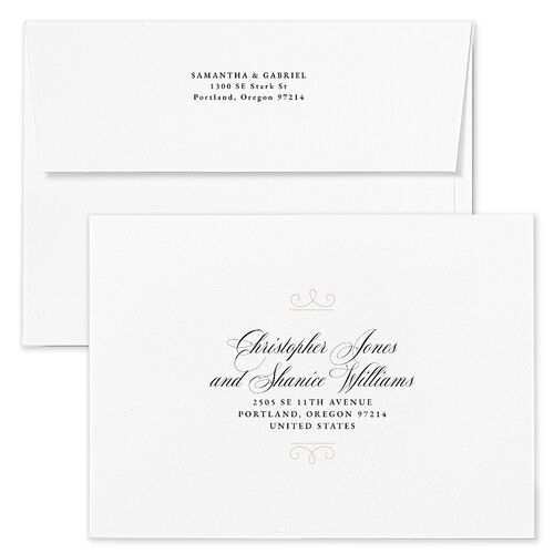 Monogram Flourish Save The Date Card Envelopes Linen Blue Both Recipient and Return Addresses Signature Standard