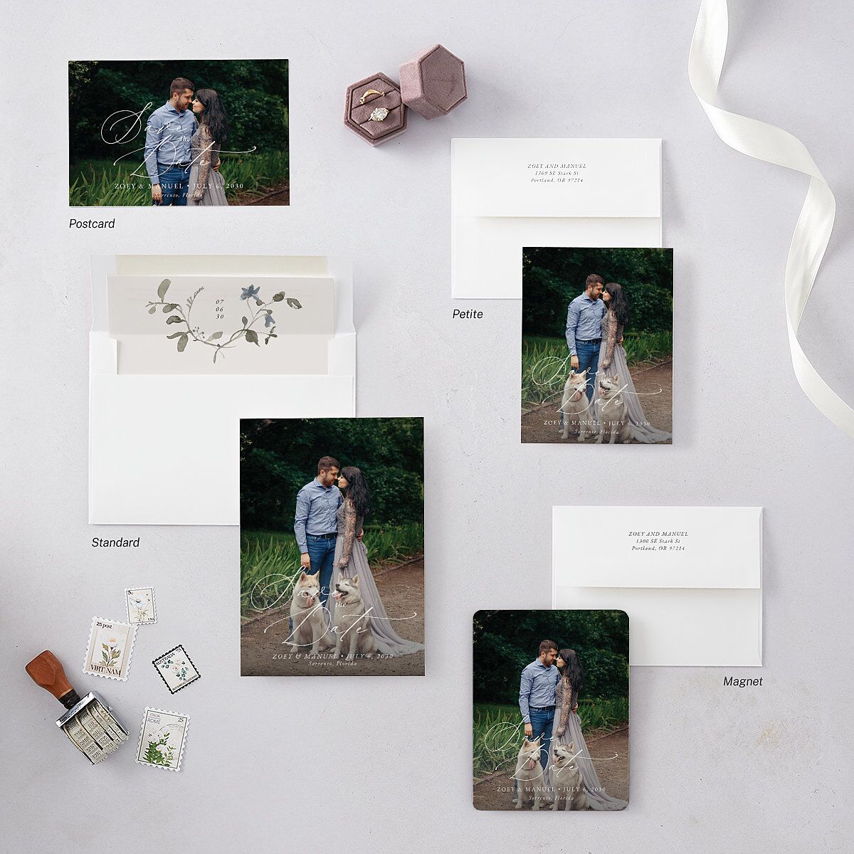 Curved Garland Save the Date Petite Cards Champagne Signature smooth Blank No Standard