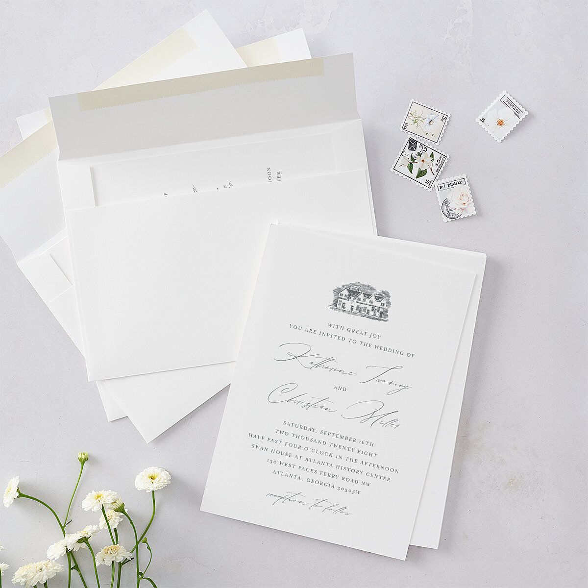 Classic Landscape Wedding Invitations Steel Gray Signature Blank No Standard