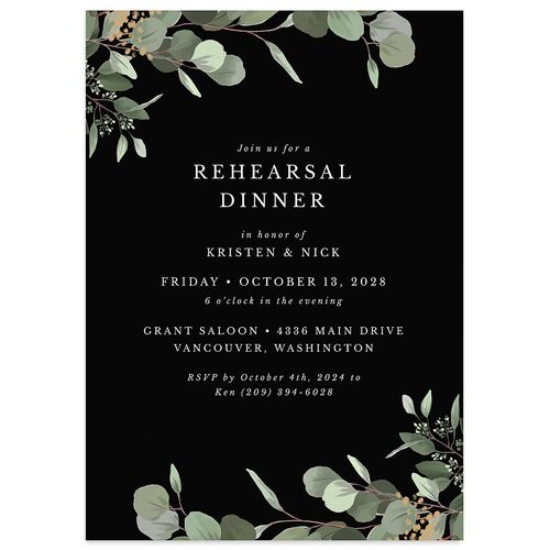 Eucalyptus Frame Rehearsal Dinner Invitations Midnight Signature Blank Standard