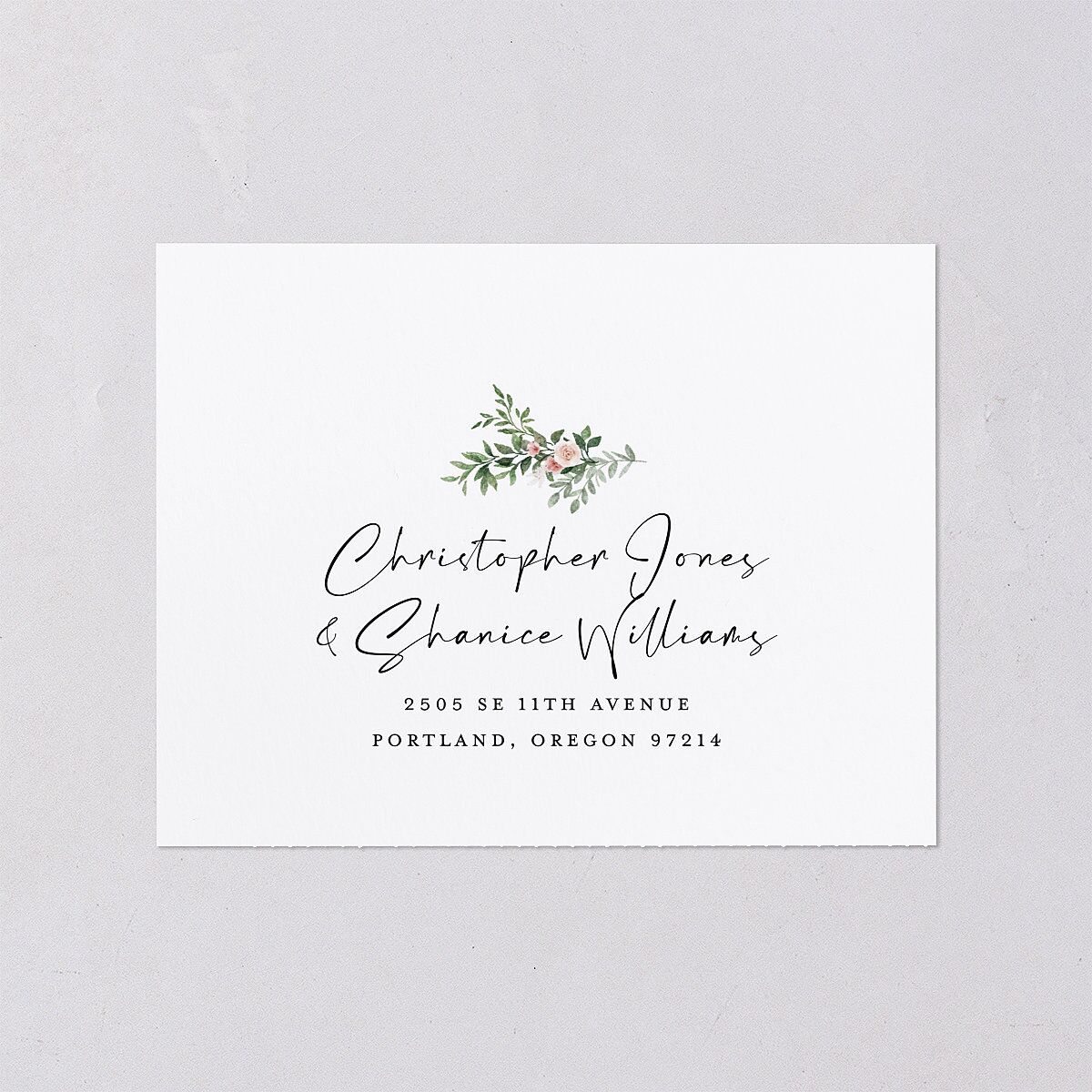 Floral Arc All-in-One Wedding Invitations Shell Pink Signature Light Both Recipient and Return Addresses No