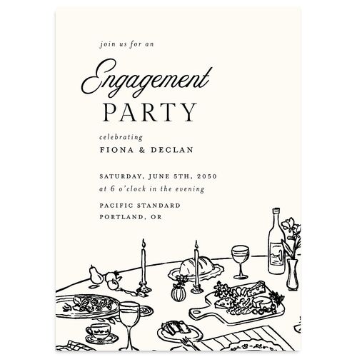 Hand Drawn Tablescape Engagement Party Invitations Ivory Signature Blank Standard