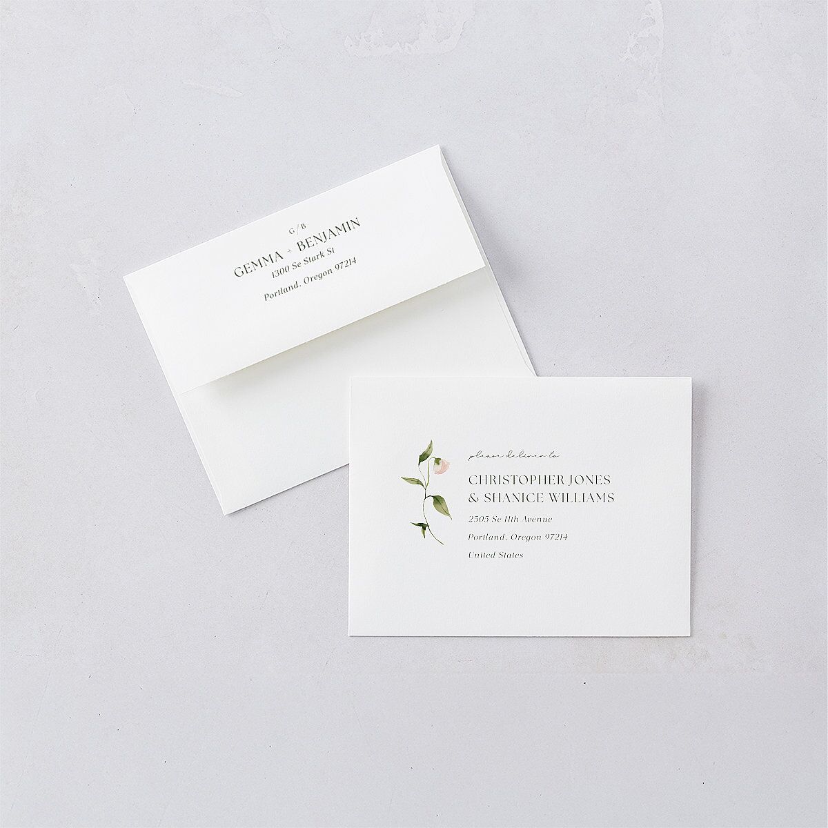 Pastel Garden Thank You Card Envelopes Linen White Both Recipient and Return Addresses Signature Standard