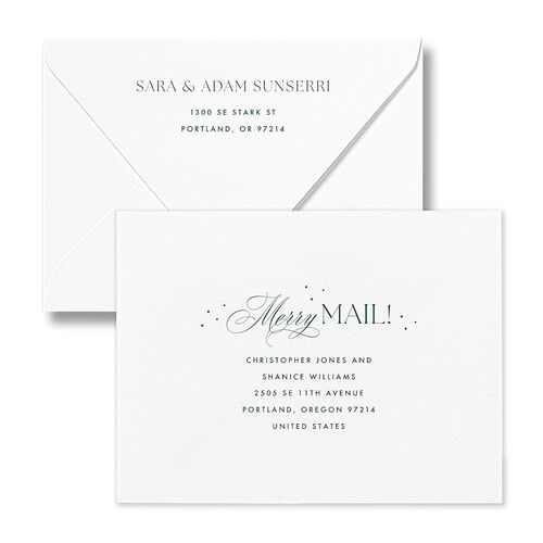 Married and Bright Wedding Gallery Thank You Card Euro Envelopes White Emerald Both Recipient and Return Addresses Luxe Signature