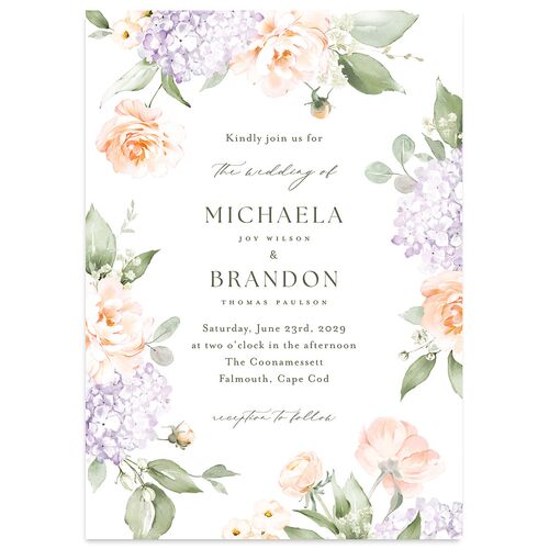 Elegant Peonies and Hydrangeas Wedding Invitations Lilac Signature Blank No Standard