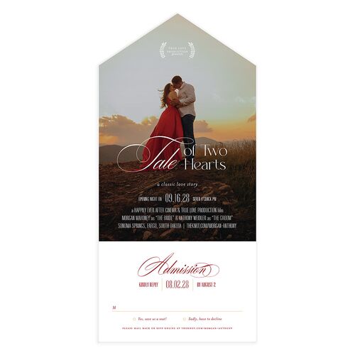 Romantic Movie Poster All-in-One Wedding Invitations Jewel Red Signature Light Both Recipient and Return Addresses No