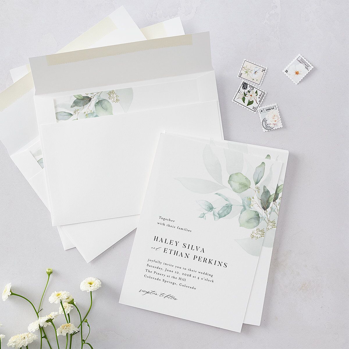 Romantic Greenery Wedding Invitations Tide Pool Signature Blank No Standard