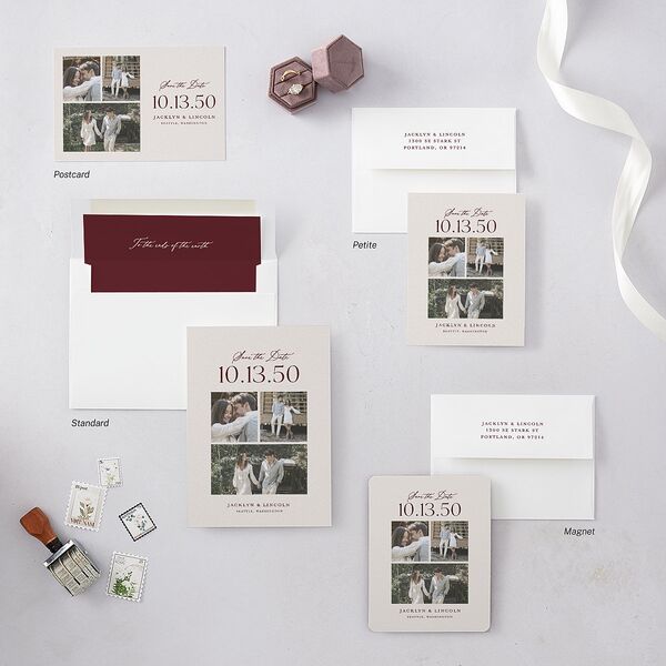 Elegant Vintage Images Save the Date Postcards Burgundy