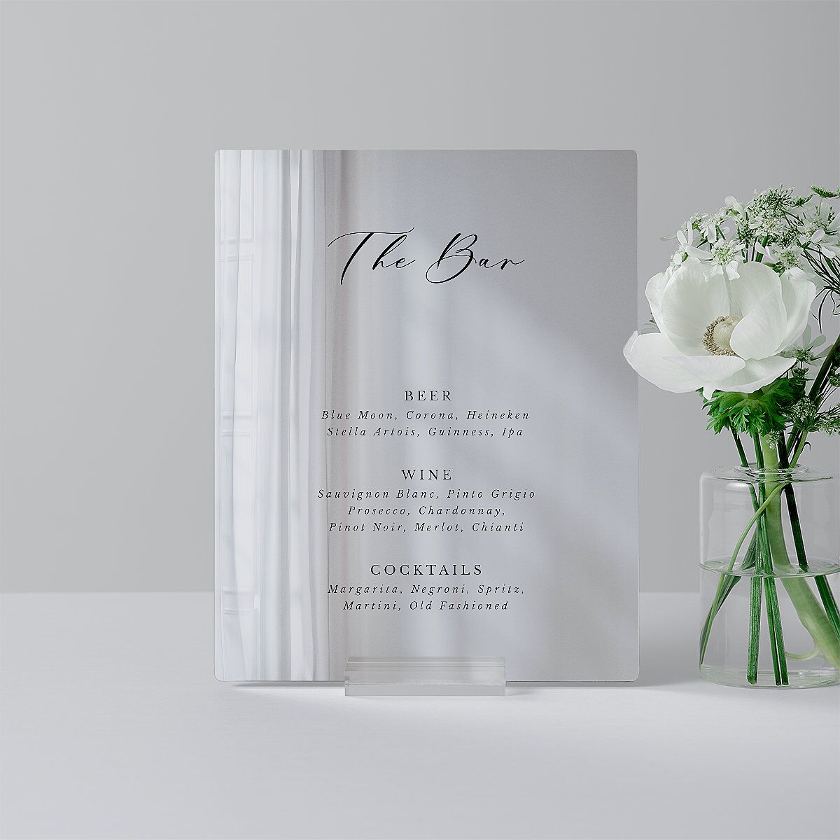 Eucalyptus Frame Mirrored Acrylic Bar Tabletop Sign X-small Pure White Standard Mirrored Acrylic XS Tabletop Bar