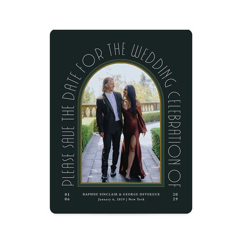 Gatsby Deco Arch Save The Date Magnets Dark Emerald Magnet Paper