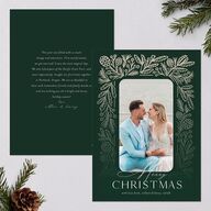 Pinecone Frame Holiday Cards Dark Green Signature Blank Standard Portrait