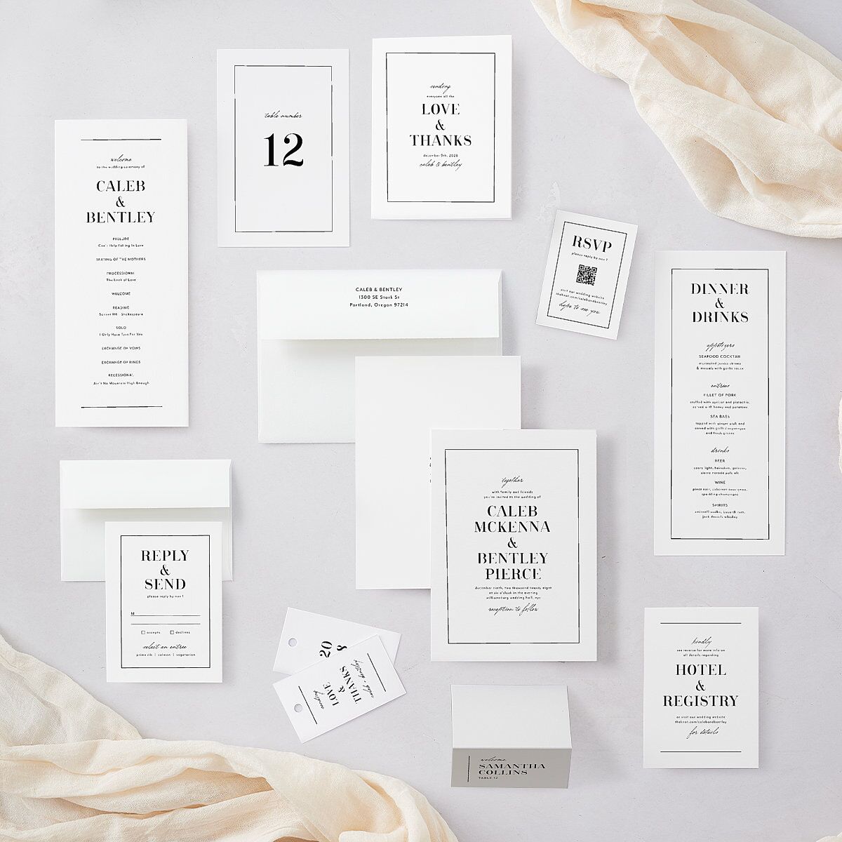 Classic Border QR Code RSVP Cards Pure White Signature Standard