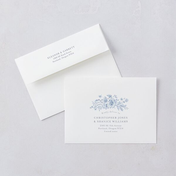 Vintage French Floral Toile Wedding Invitations Dusty Blue Signature Blank No Standard