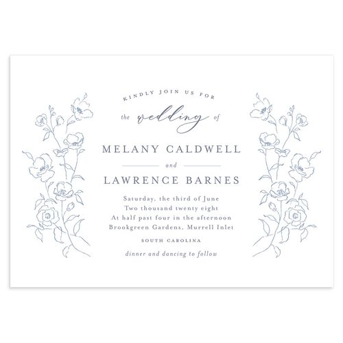 Floral Adornment Wedding Invitations Dusty Blue Signature Blank No Standard