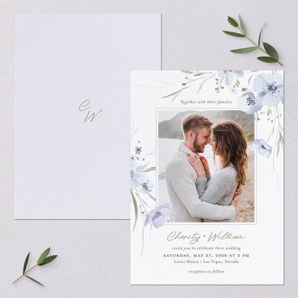 Floral Photo Wedding Invitations Ocean Signature Blank No Standard