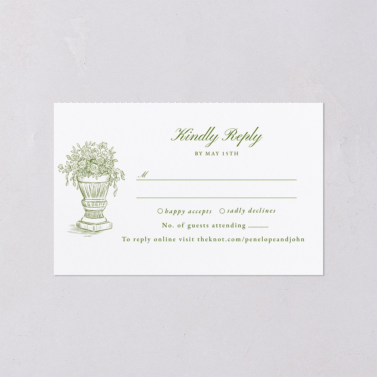 Elegant Italian Toile All-in-One Wedding Invitations Greenery Signature Light Both Recipient and Return Addresses No