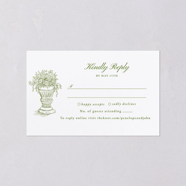 Elegant Italian Toile All-in-One Wedding Invitations Greenery Signature Light Both Recipient and Return Addresses No