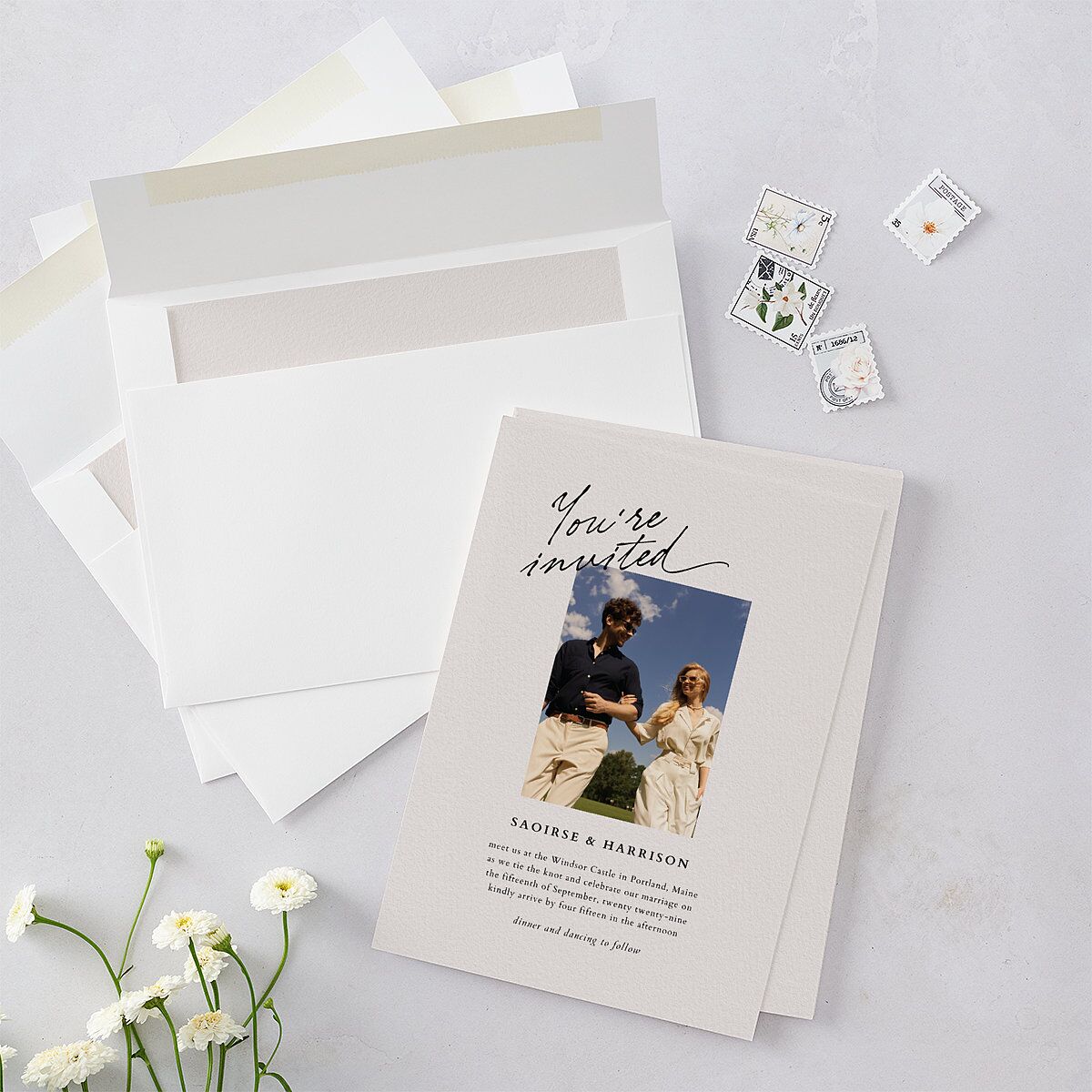Elegant Editorial Page Wedding Invitations Champagne Signature Blank No Rounded