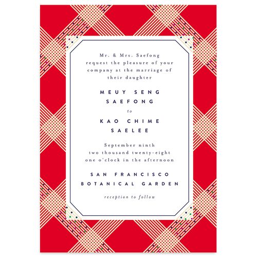 Mien Embroidery Wedding Invitations Crimson Signature Blank No