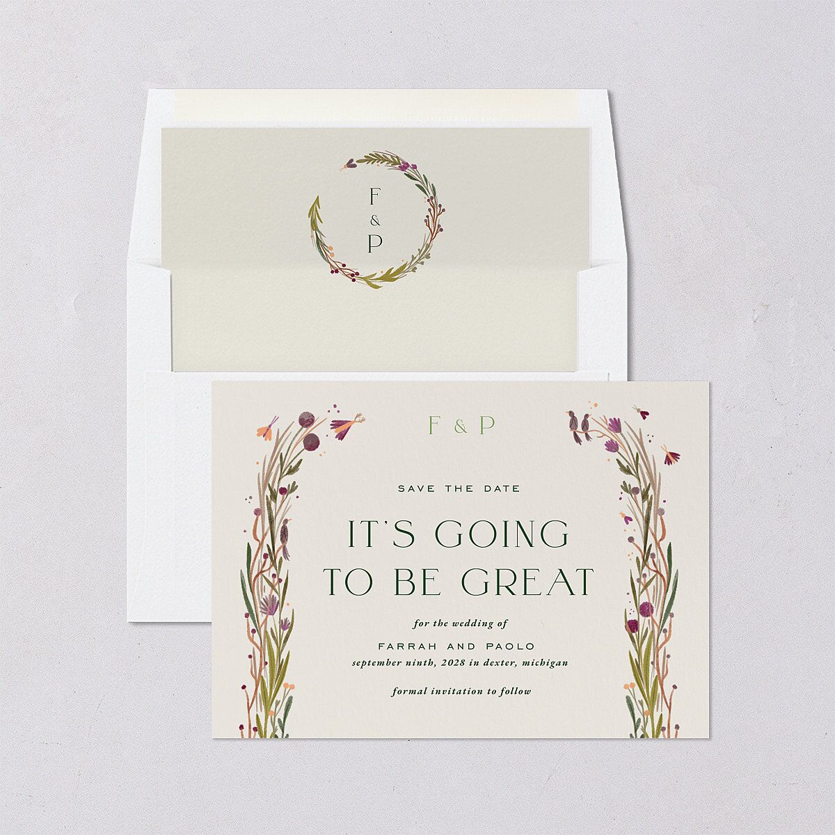 Mushroom Magic Save the Date Cards Mauve Signature smooth Blank No