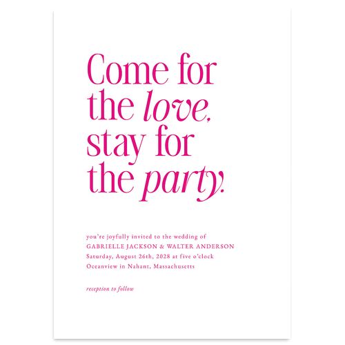 Stay For The Party Wedding Invitations Hot Pink Signature Blank No Standard