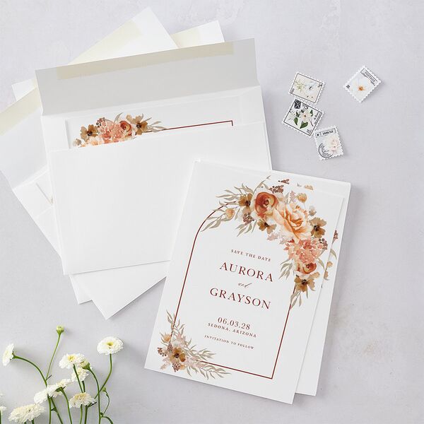 Bohemian Arch Save The Date Cards Copper Signature smooth Blank No Standard