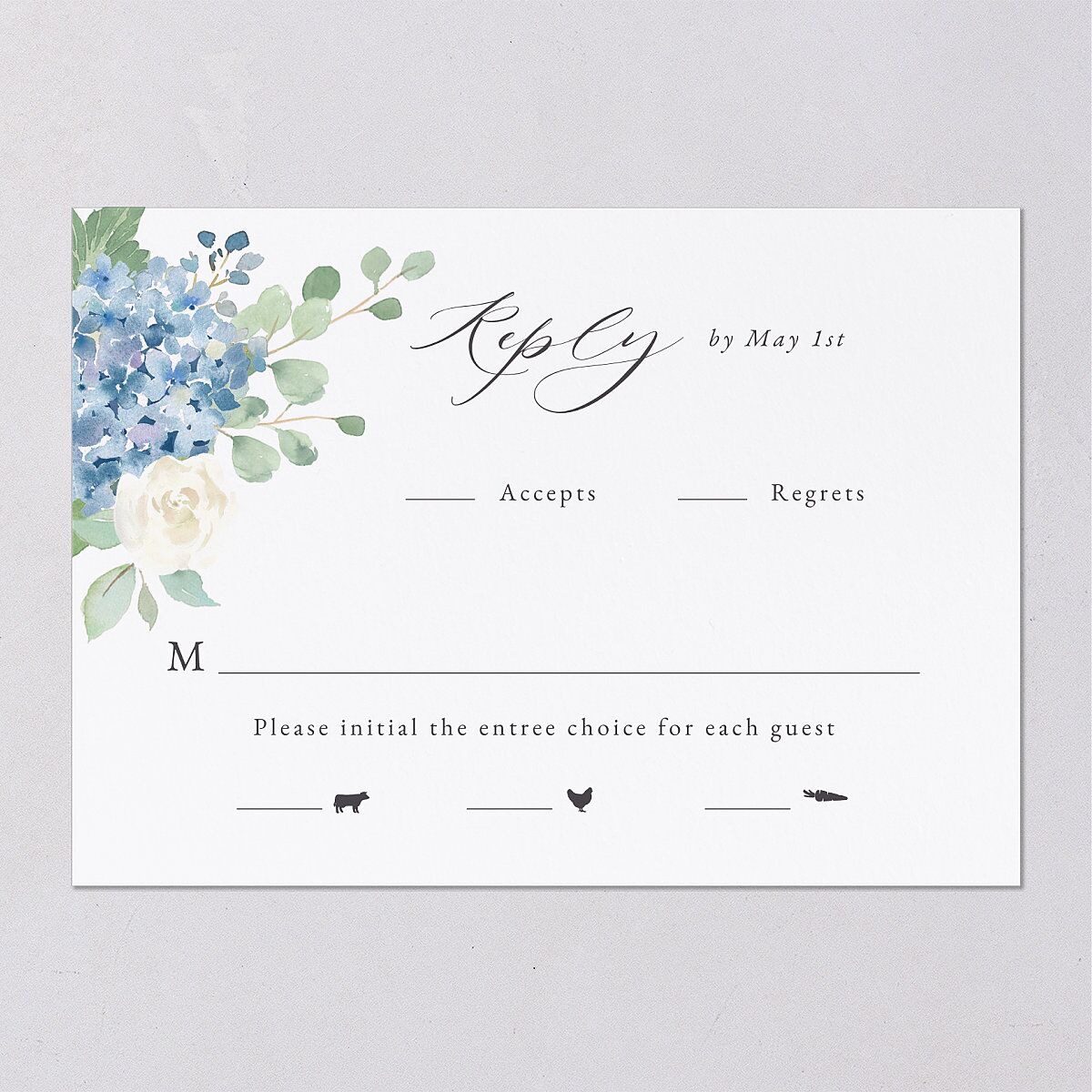 Elegant Hydrangea Wedding Response Cards Dusty Blue Signature Standard