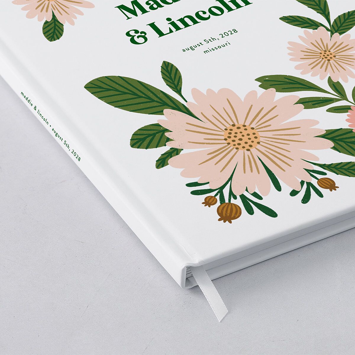 Retro Bloom Wedding Guest Book Scottish Green