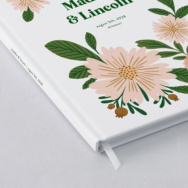 Retro Bloom Wedding Guest Book Scottish Green