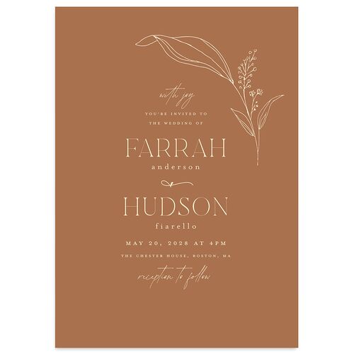 Minimalist Accent Leaf Wedding Invitations Copper Signature Blank No Standard