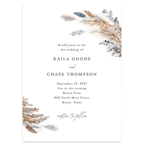 Soft Pampas Foil Wedding Invitations Silver Dusty Blue Signature Blank No
