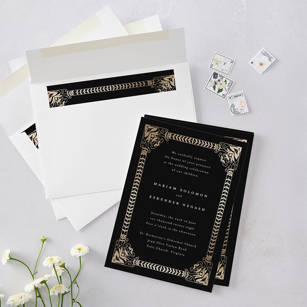 Medieval Elegance Wedding Invitations Gold Midnight Signature Blank No Standard