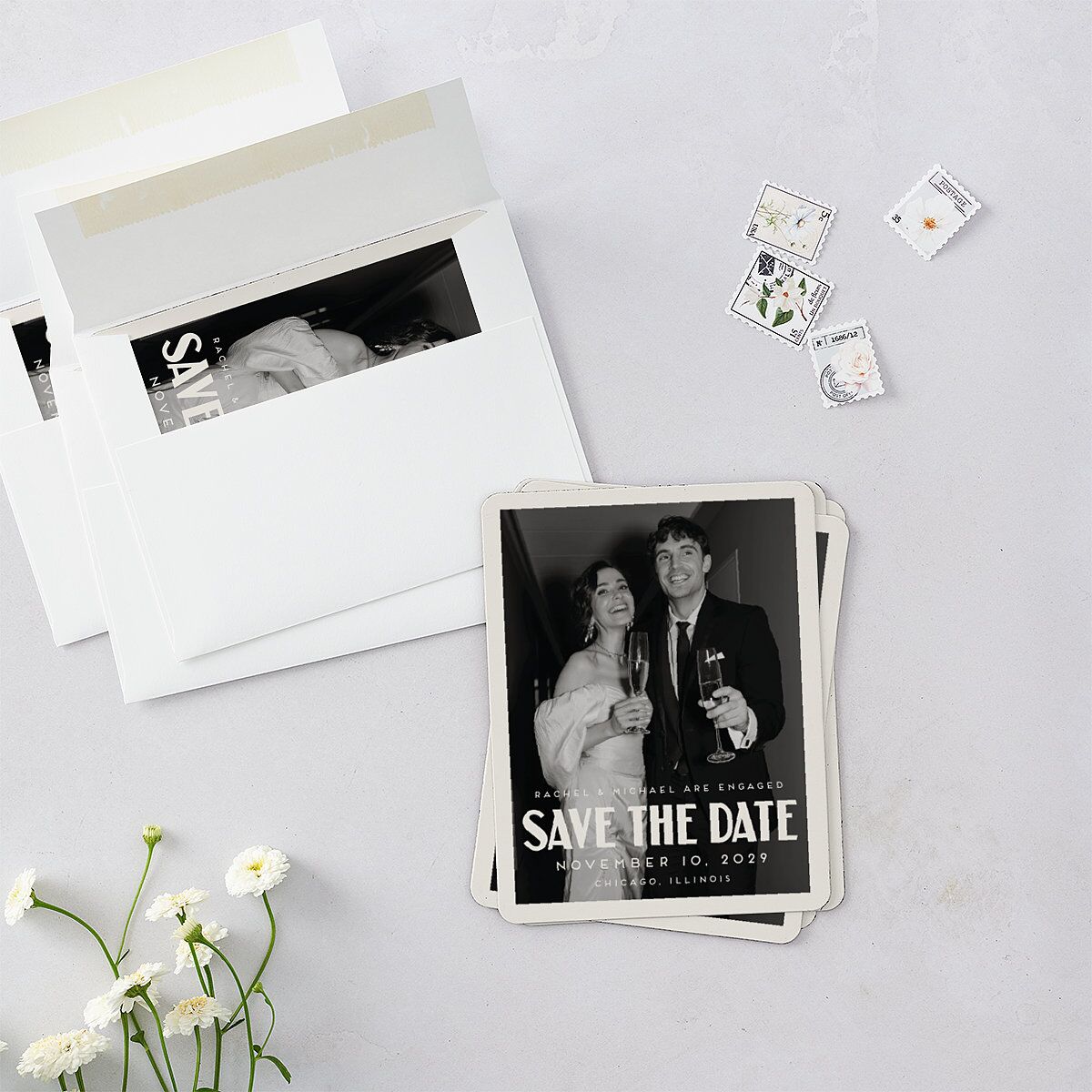 Vintage Art Deco Photo Save The Date Magnets Off-White Magnet Paper