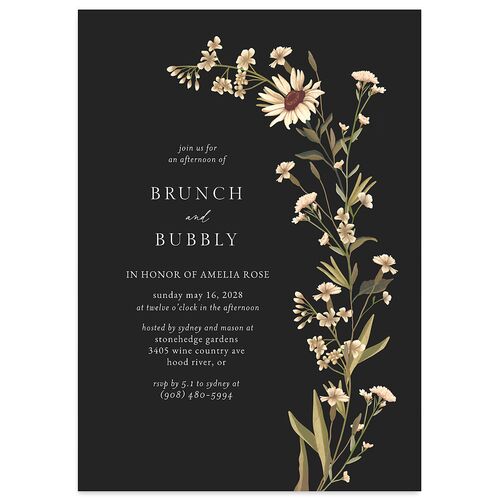 Wild Daisies Bridal Shower Invitations Charcoal Signature Blank Standard